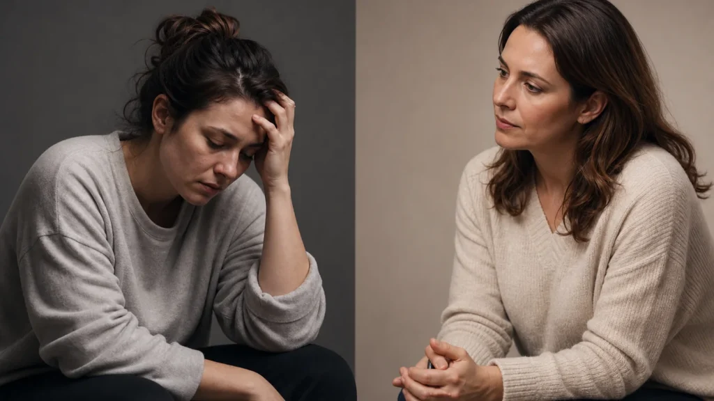 Person experiencing burnout or depression speaking with a counsellor at Anker Huis