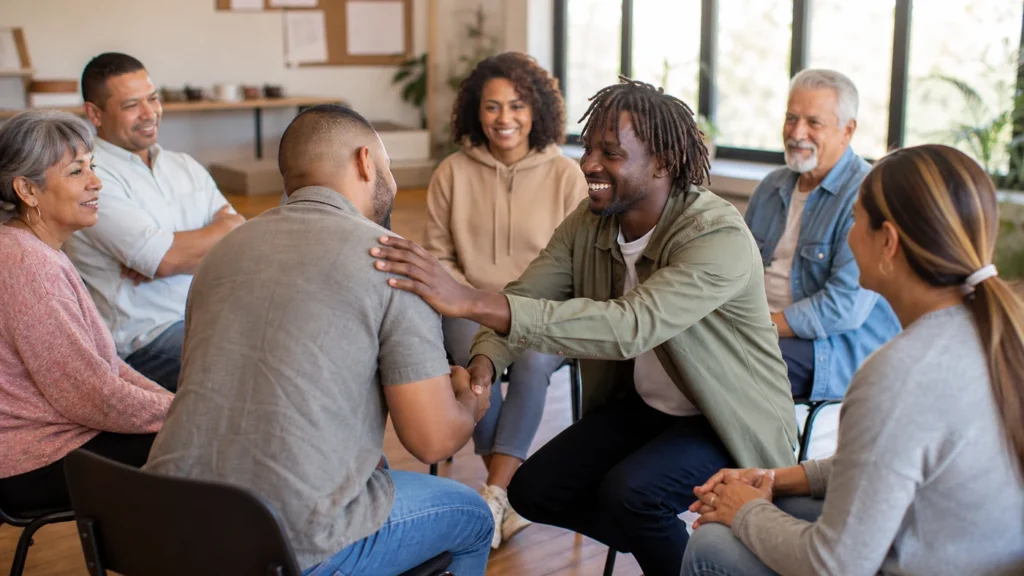 Adults reconnecting through free aftercare support following residential addiction treatment