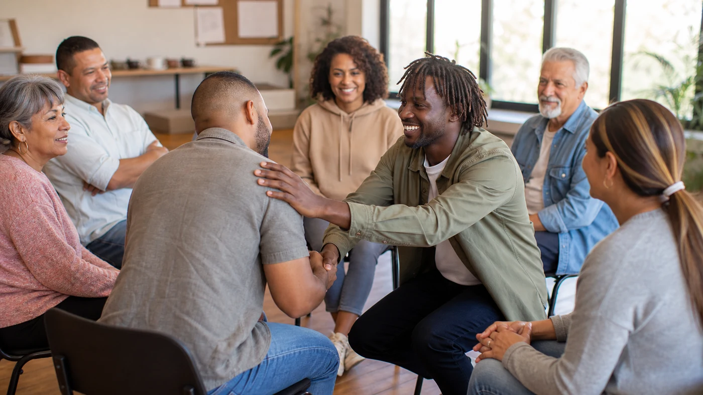 Adults reconnecting through free aftercare support following residential addiction treatment