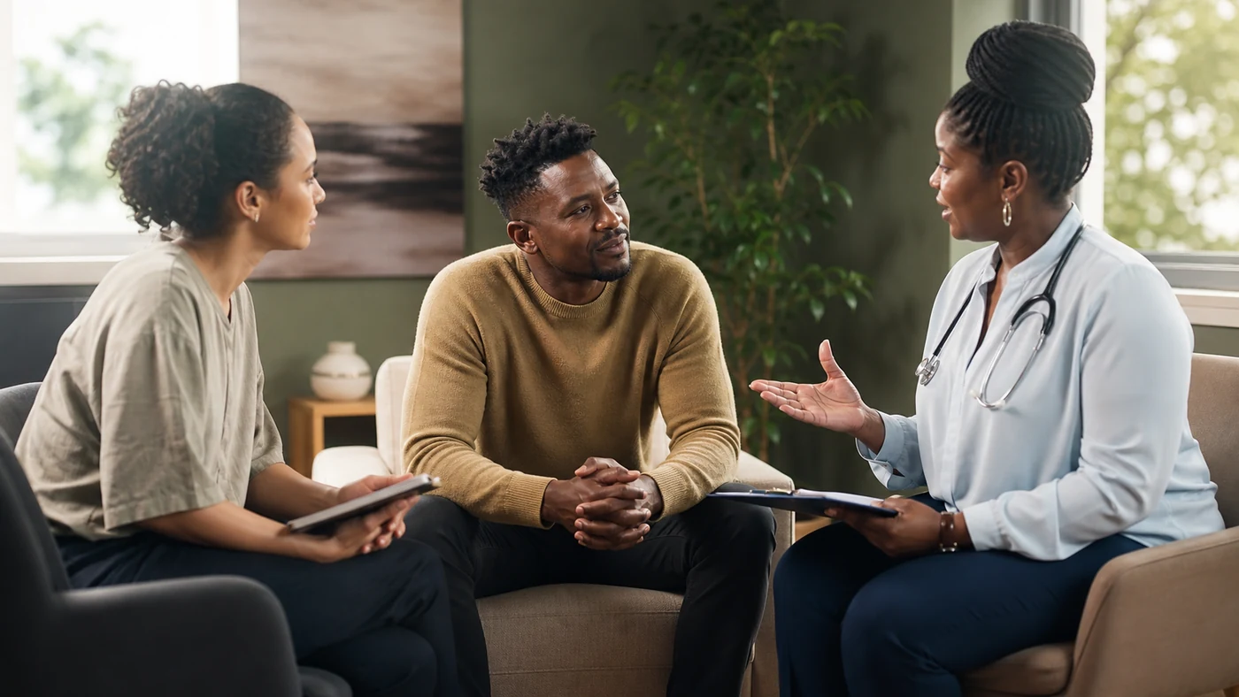 Integrated mental health and addiction treatment session with coordinated clinical support